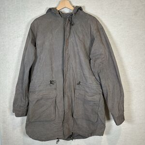 Pretty Green Gray Olive Button Hood Coat Parka Jacket Resin Coated Cargo Pockets